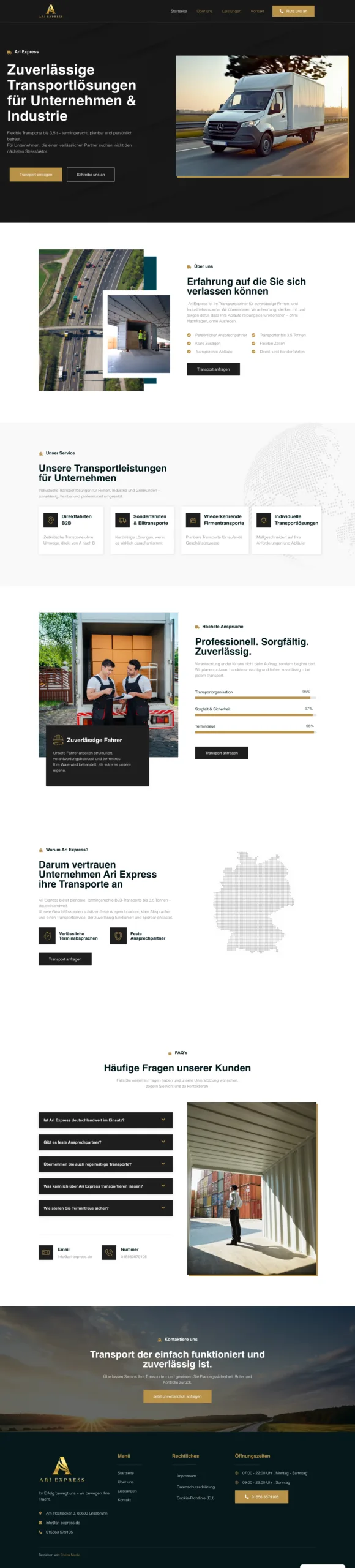 Website-Projekt Transportunternehmen Ari Express – erstellt von Eneva Media