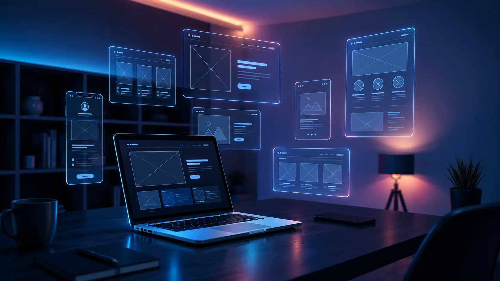 Webdesign-Entwurf einer Website mit Layout-Elementen auf einem Laptop