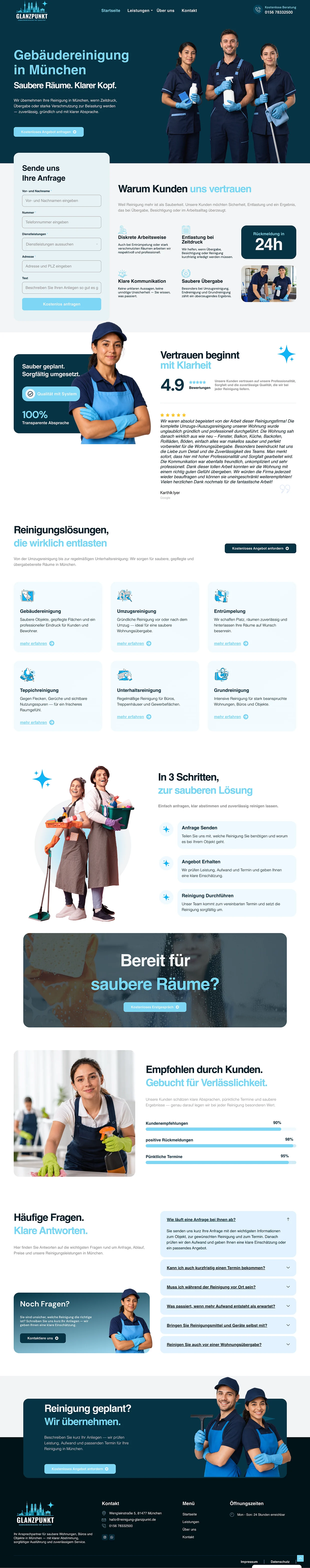 Die komplette Website von Glanzpunkt Gebäudereinigung aus München, gebaut von Eneva Media
